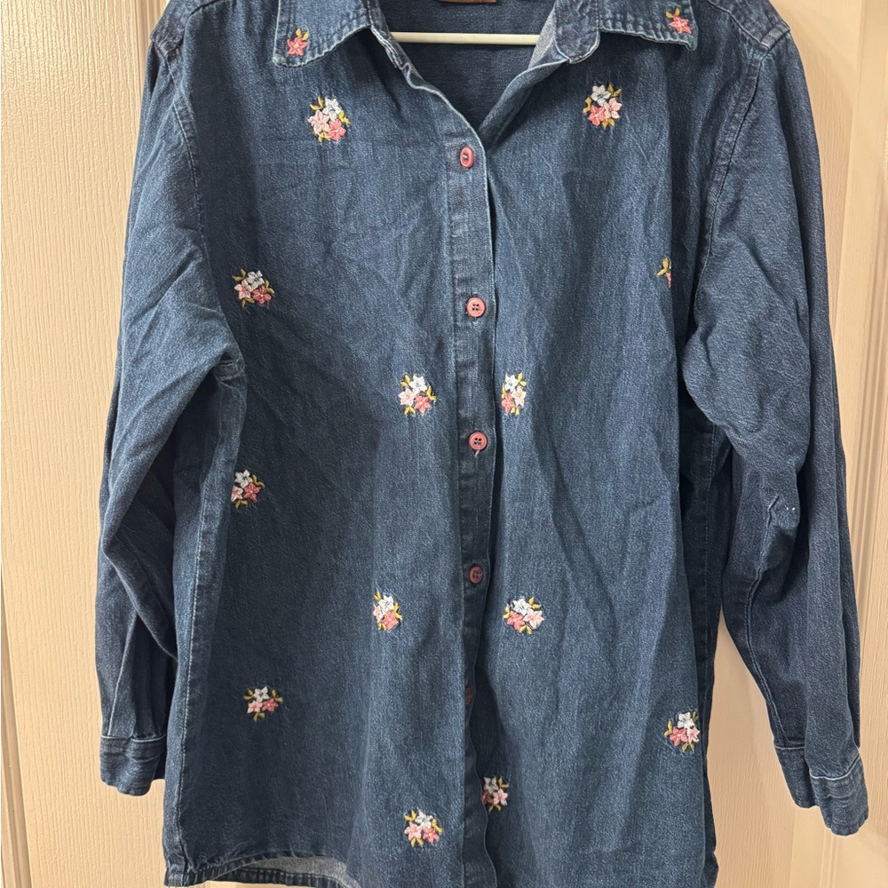 Embroidered Floral Denim Shirt